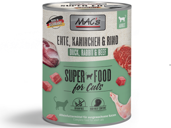 Mac's Katten Natvoer Blikjes 800g eend, konijn & rundvlees Mac's Katten Natvoer Blikjes 800g eend, konijn & rundvlees